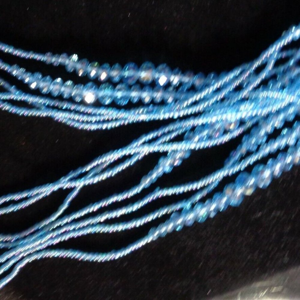 3 Strands of Beautiful Deep Aqua CRYSTAL Beads use for NECKLACE, BELT, CRAFTS